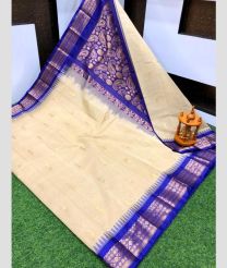 Cream and Royal Blue gadwal cotton sarees with Kanchi Border design