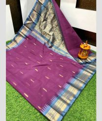 Magenta and Lite Blue gadwal cotton sarees with Kanchi Border design