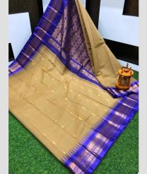 Brown and Royal Blue gadwal cotton sarees with Kanchi Border design