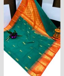 Teal and Orange gadwal cotton sarees with Kanchi Border design