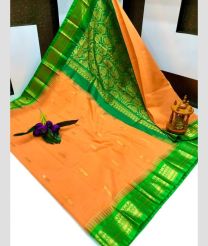 Orange and Green gadwal cotton sarees with Kanchi Border design