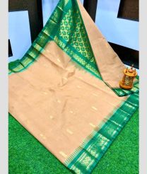 Bisque and Green gadwal cotton sarees with Kanchi Border design