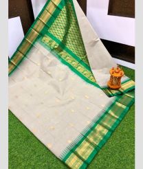 Cream  and Green gadwal cotton sarees with Kanchi Border design