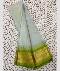 Cream and Lite Parrot Green gadwal cotton sarees with Temple Kanchi Border design