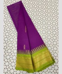 Magenta and Parrot Green gadwal cotton sarees with Temple Kanchi Border design