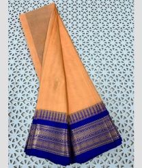 Peach and Royal Blue gadwal cotton sarees with Temple Kanchi Border design