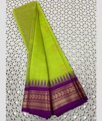 Parrot Green and Magenta gadwal cotton sarees with Temple Kanchi Border design