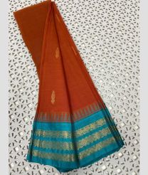 Chestnut and Blue Ivy gadwal cotton sarees with Temple Kanchi Border design