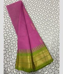 Dust Pink and Parrot Green gadwal cotton sarees with Temple Kanchi Border design