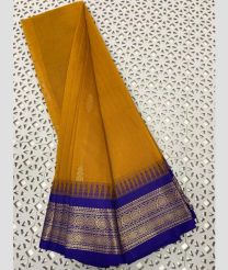 Mustard Yellow and Royal Blue gadwal cotton sarees with Temple Kanchi Border design