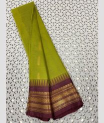 Parrot Green and Scarlet gadwal cotton sarees with Temple Kanchi Border design