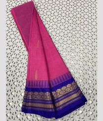 Pink and Royal Blue gadwal cotton sarees with Temple Kanchi Border design