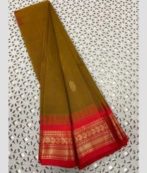 Mehendi Green and Burgundy gadwal cotton sarees with Temple Kanchi Border design