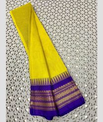 Yellow and Royal Blue gadwal cotton sarees with Temple Kanchi Border design