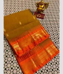 Golden Brown and Orange gadwal cotton sarees with Temple Kanchi Border design