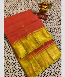 Orange and Golden Yellow gadwal cotton sarees with Temple Kanchi Border design