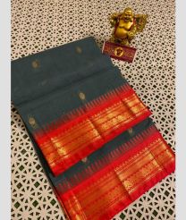 Charcoal Black and Crimson gadwal cotton sarees with Temple Kanchi Border design