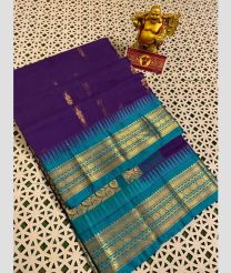 Purple and Blue Turquoise gadwal cotton sarees with Temple Kanchi Border design
