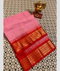Rose Pink and Red gadwal cotton sarees with Temple Kanchi Border design