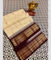 Cream and Chocolate gadwal cotton sarees with Temple Kanchi Border design