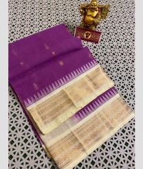 Purple and Cream gadwal cotton sarees with Temple Kanchi Border design