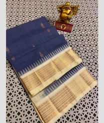 Bluish Grey and Cream gadwal cotton sarees with Temple Kanchi Border design