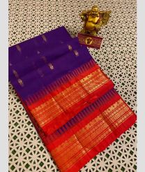 Purple and Red gadwal cotton sarees with Temple Kanchi Border design