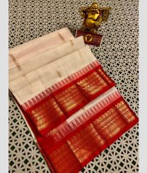 Cream and Red gadwal cotton sarees with Temple Kanchi Border design