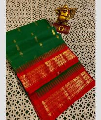 Green and Red gadwal cotton sarees with Temple Kanchi Border design