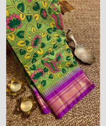 Green and Magenta gadwal cotton sarees with all over printed design