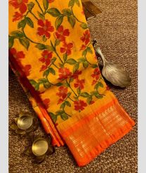 Mango Yellow and Orange gadwal cotton sarees with all over printed design