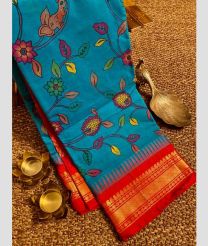 Blue and Red gadwal cotton sarees with all over printed design