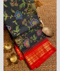 Black and Red gadwal cotton sarees with all over printed design