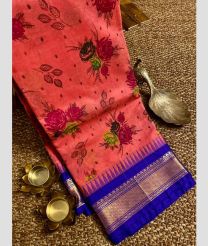 Bean Red and Royal Blue gadwal cotton sarees with all over printed design