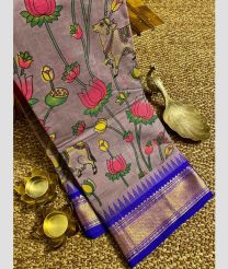 Grey and Royal Blue gadwal cotton sarees with all over printed design