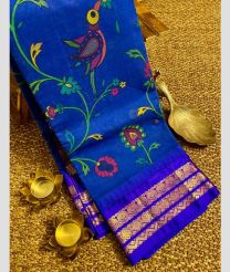 Royal Blue and Blue gadwal cotton sarees with all over printed design