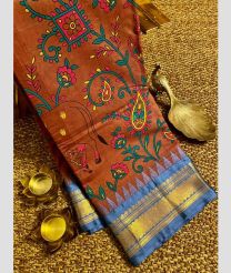 Chestnut and Lite blue gadwal cotton sarees with all over printed design