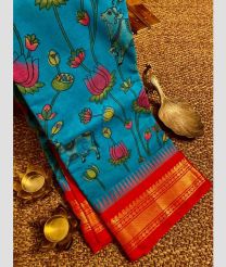 Blue Ivy and Red gadwal cotton sarees with all over printed design