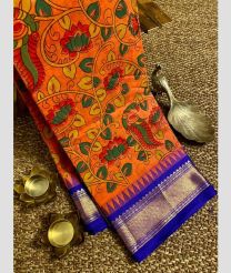 Orange and Royal Blue gadwal cotton sarees with all over printed design