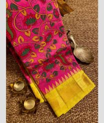 Pink and Yellow gadwal cotton sarees with all over printed design