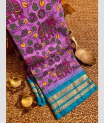 Rose Pink and Blue Jay gadwal cotton sarees with all over printed design