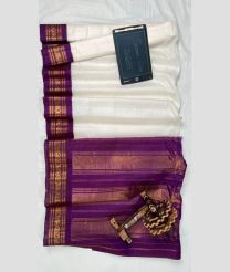 White and Purple gadwal cotton sarees with Kanchi Border design