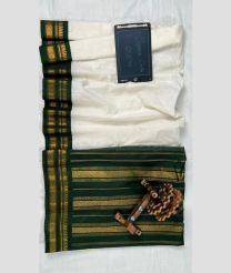 White and Dark Green gadwal cotton sarees with Kanchi Border design