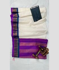 White and Magenta gadwal cotton sarees with Kanchi Border design