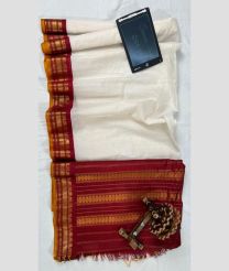 White and Maroon gadwal cotton sarees with Kanchi Border design