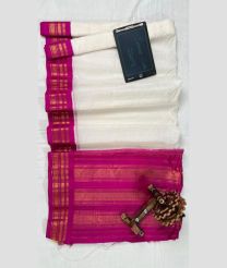 White and Neon Pink gadwal cotton sarees with Kanchi Border design