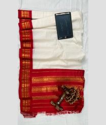 White and Red gadwal cotton sarees with Kanchi Border design