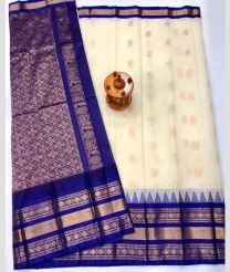 Navy Blue and Cream gadwal cotton sarees with kanchi border design