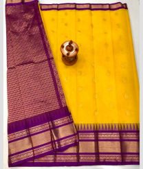 Magenta and Yellow gadwal cotton sarees with kanchi border design
