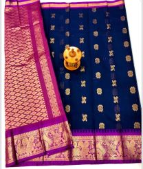 Magenta and Navy Blue gadwal cotton sarees with kanchi border design